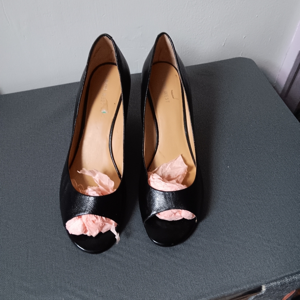 Like new Black open toe nine west wedge heel